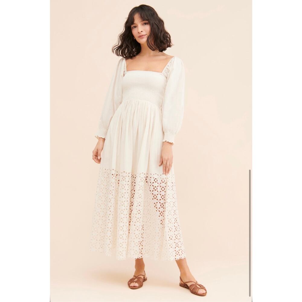 Free People / Perfect Storm Smocked Eyelet Long Sleeve Maxi Dress / SZ L